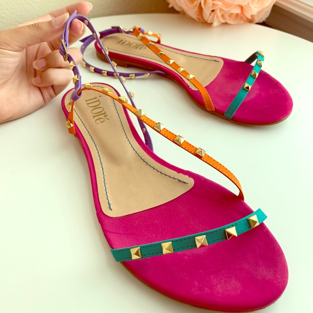 Spikes sandals | Pink & Colorful Stripes - Size 7